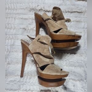 Jessica Simpson Cat Suede Platform Slingback Wood Platform Heel Size 11